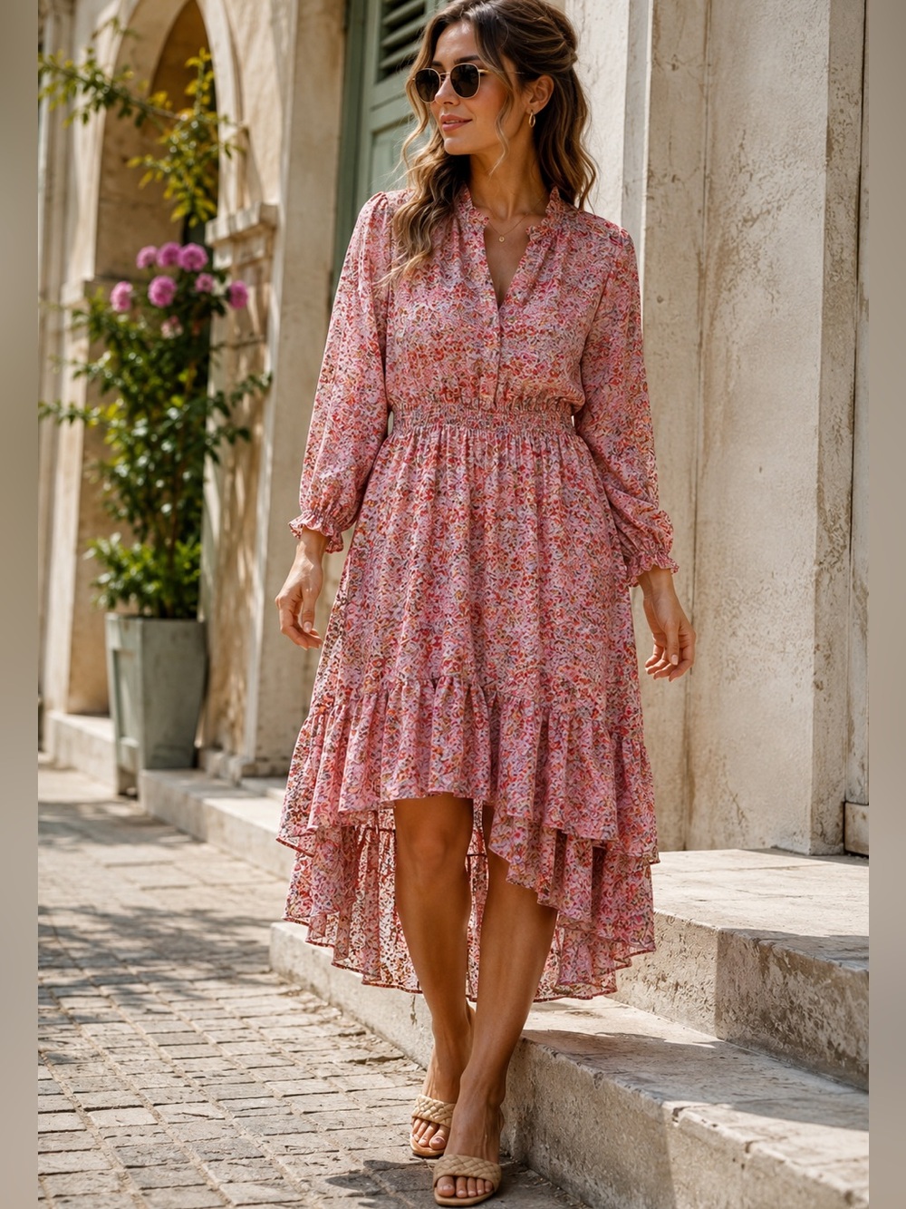 1.STATE Pink Floral High Low Tiered Maxi Dress Size 3X NWOT